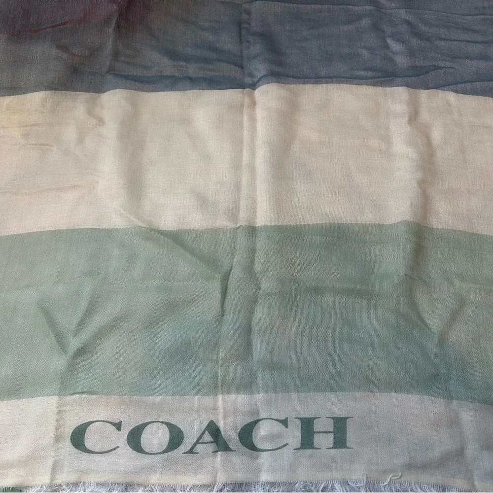 Coach Striped Scarf in Purple, Cream, green, and Red